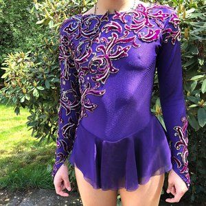 Vintage Handmade Purple Velvet Leotard, Ice Skating Leotard, Custom Made, Size 4